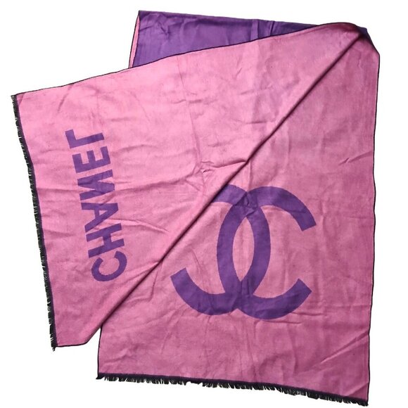CHANEL Accessories - CHANEL Luxury Vintage Purple & Pink CC Logo Motif Shawl Wrap Scarf